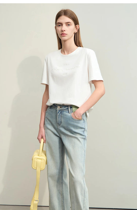 Minimal Embroidered O-Neck T-shirt
