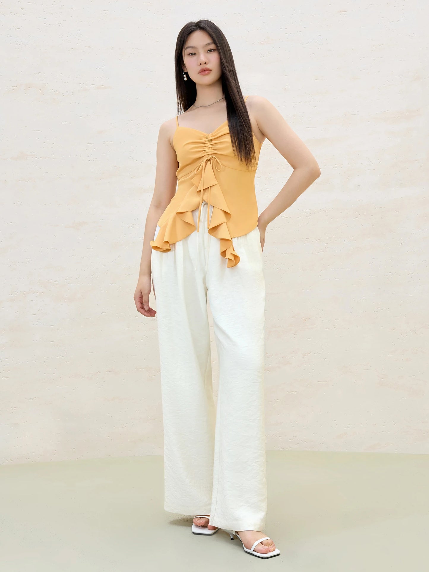 Ruffle Drawstring Strappy Top All-match Vest