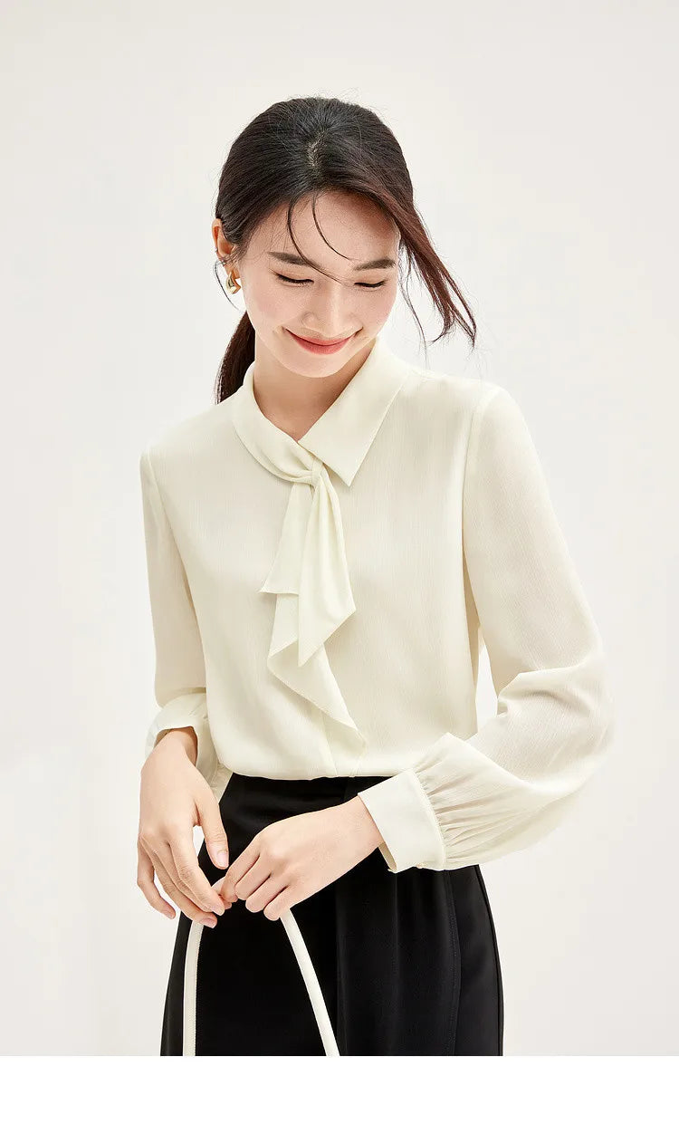 Elegant Bow Neck Chiffon Blouse & Long Sleeve Top