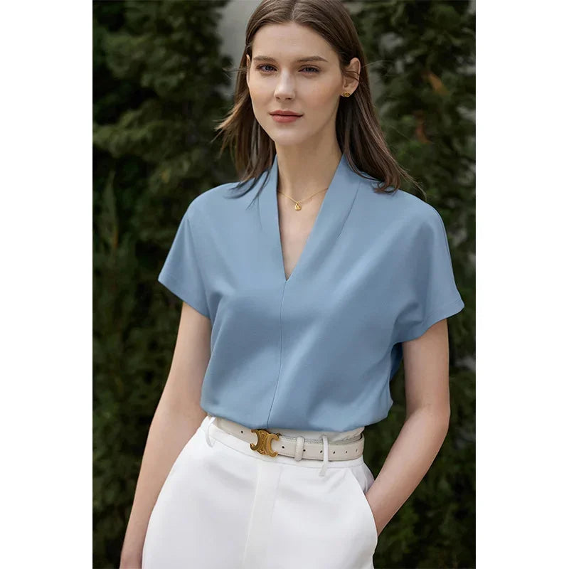 Minimalist V-Neck Short Sleeve Solid T-shirt
