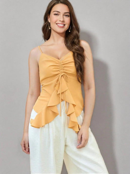 Ruffle Drawstring Strappy Top All-match Vest