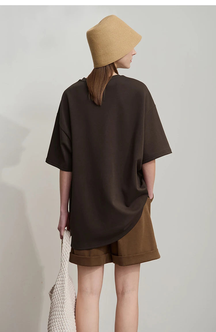 Minimal Loose Long T-shirt with Embroidery