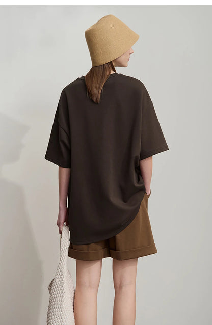 Minimal Loose Long T-shirt with Embroidery