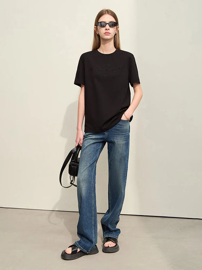 Minimal Embroidered O-Neck T-shirt