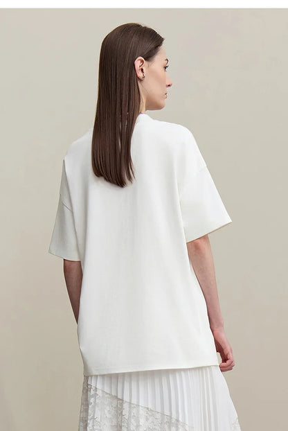 Embroidered Drop Shoulder Loose Cotton Tee