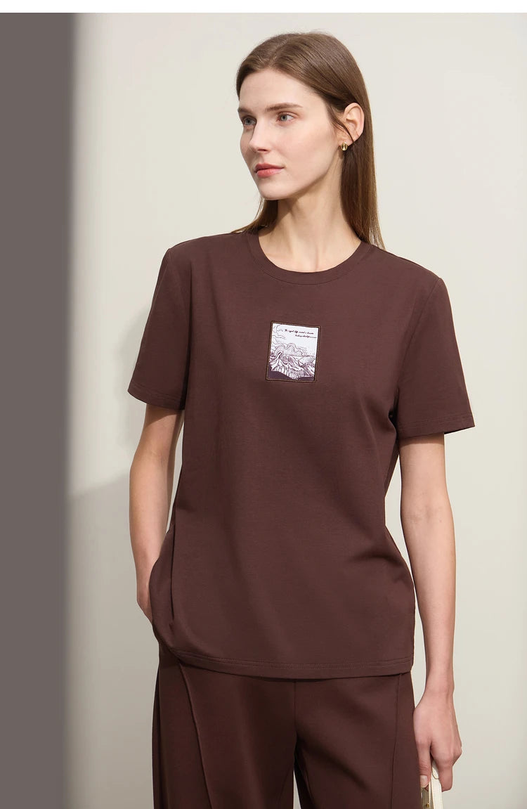 Minimalist Embroidered Black O-Neck T-shirt
