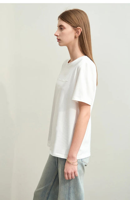 Minimal Embroidered O-Neck T-shirt