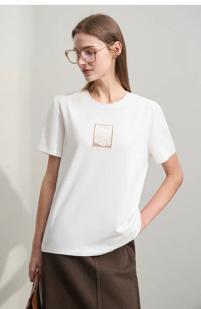 Minimalist Embroidered Black O-Neck T-shirt