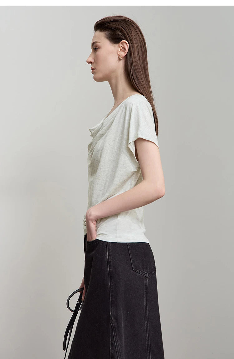Minimalist Loose Swing Neck T-Shirt Knit Top