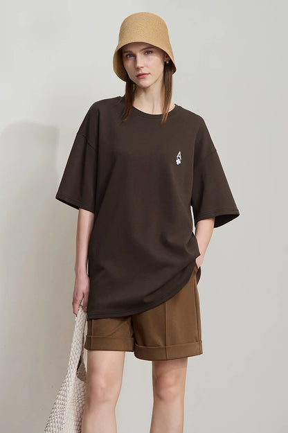 Minimal Loose Long T-shirt with Embroidery