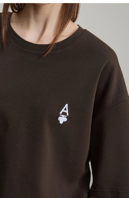 Minimal Loose Long T-shirt with Embroidery