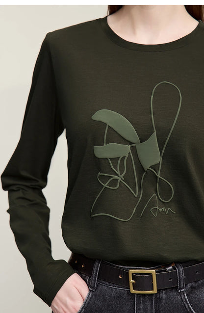 Cotton O-Neck Long Sleeve Printed Tee