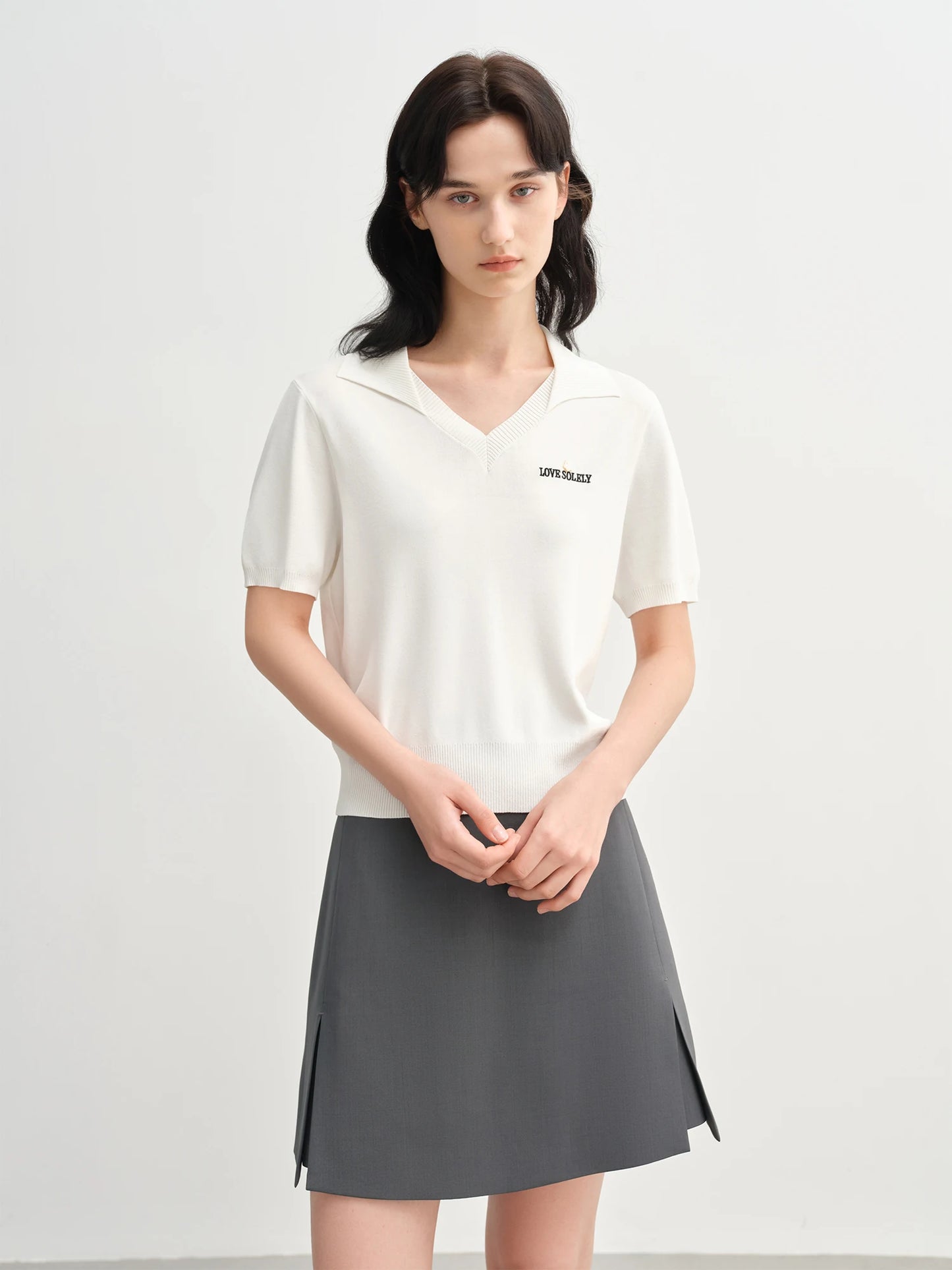 Curve-Flattering Knit Top & Structured Collar