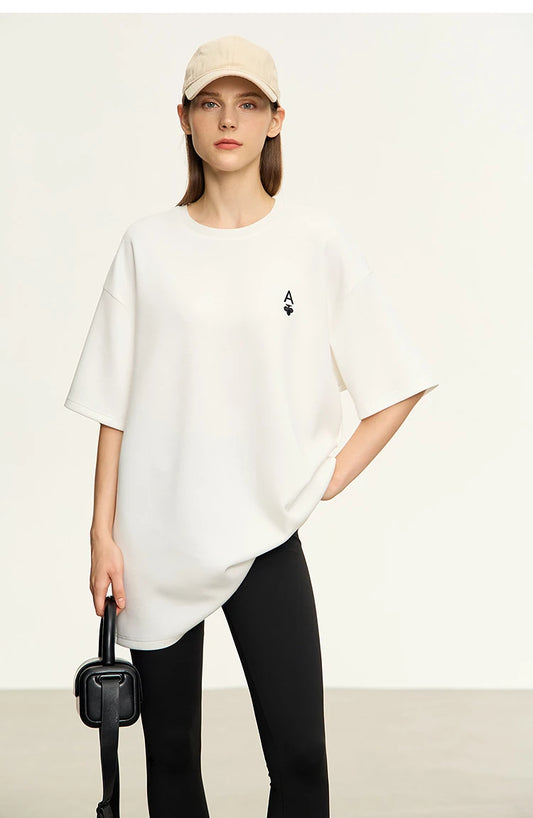 Minimal Loose Long T-shirt with Embroidery