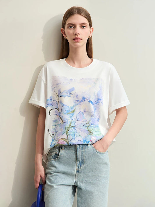 Minimalist Art Print Floral Cotton T-shirt