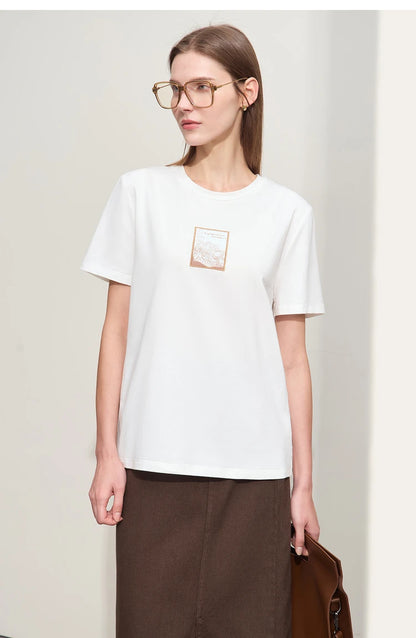 Minimalist Embroidered Black O-Neck T-shirt