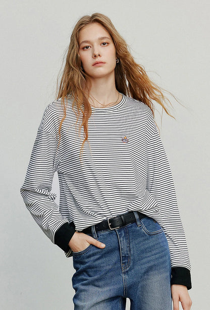 Asymmetric Slim-Fit Stripe Embroidered Top