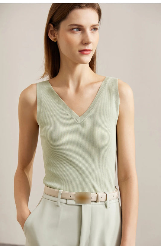 Minimalist V-Neck Knitted Tank Top