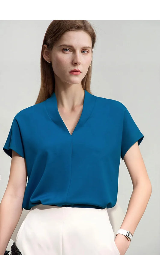 Minimalist V-Neck Short Sleeve Solid T-shirt