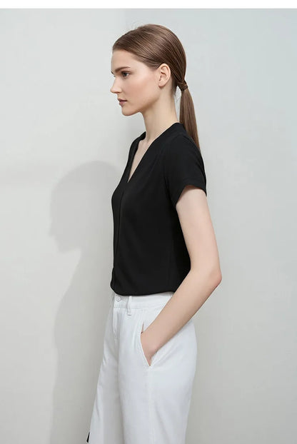 Minimalist V-Neck Short Sleeve Solid T-shirt