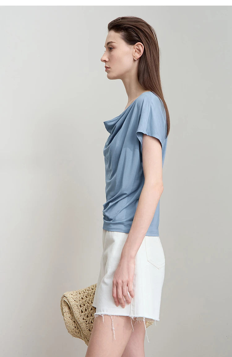 Minimalist Loose Swing Neck T-Shirt Knit Top
