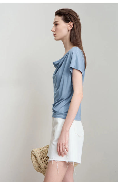 Minimalist Loose Swing Neck T-Shirt Knit Top