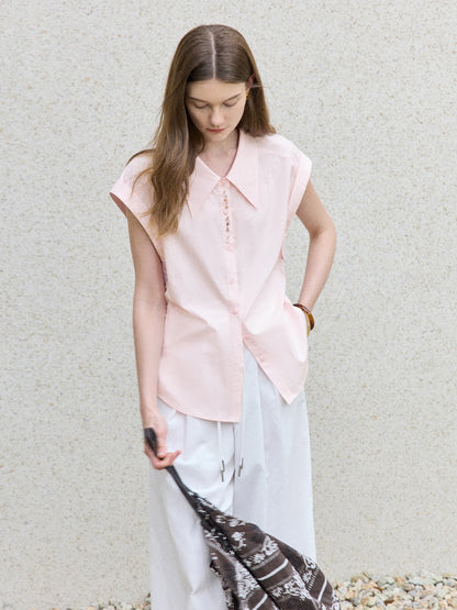 Slim Pink Minimalist Button-Up Shirt & All-Match Top