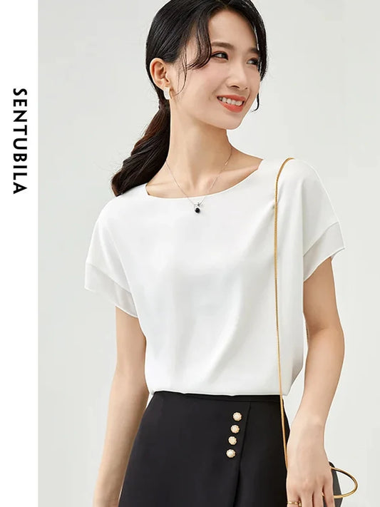 Elegant Chiffon Patchwork Short Sleeve Top