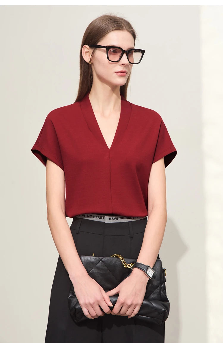 Minimalist Solid V-Neck Short Sleeve T-shirt