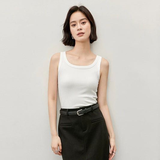 Slim Fit U Collar Knit Tank Top & Casual Tee