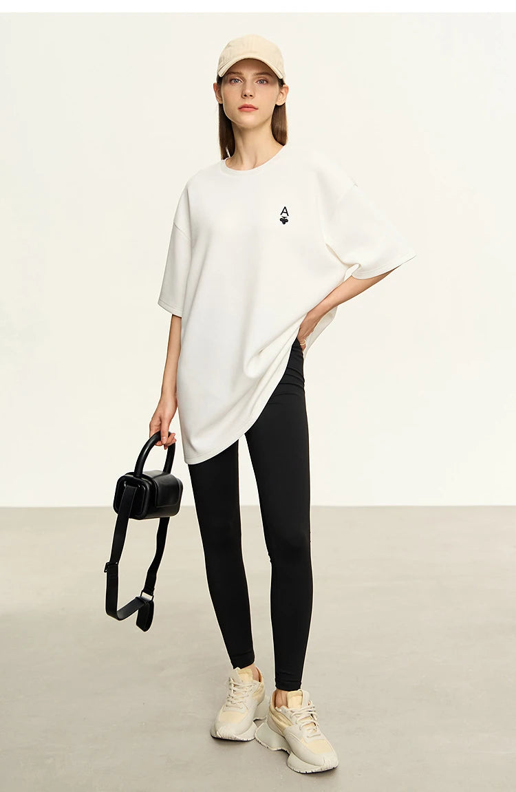 Minimal Loose Long T-shirt with Embroidery