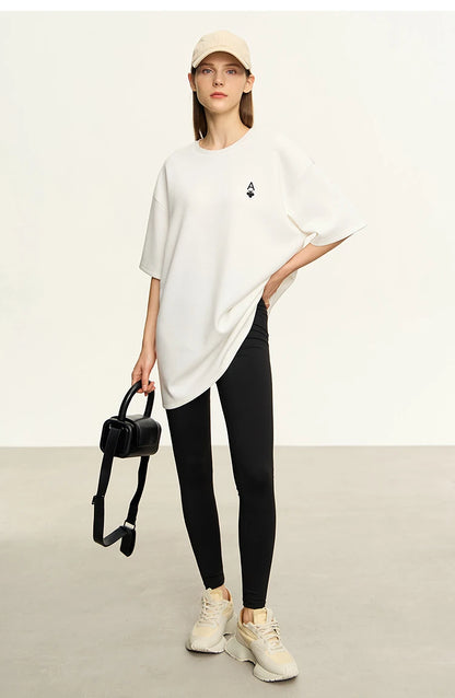 Minimal Loose Long T-shirt with Embroidery