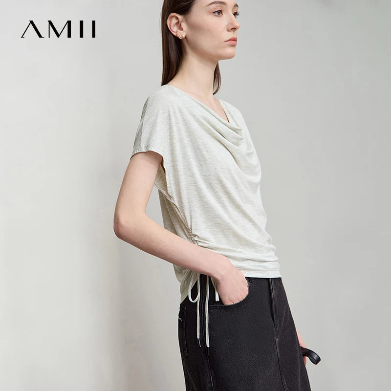 Minimalist Loose Swing Neck T-Shirt Knit Top