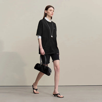 Embroidered Drop Shoulder Loose Cotton Tee