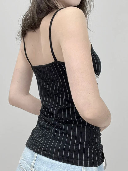 Slim Striped Lace Patchwork Camisole Top
