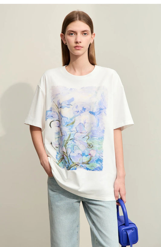 Minimalist Art Print Floral Cotton T-shirt