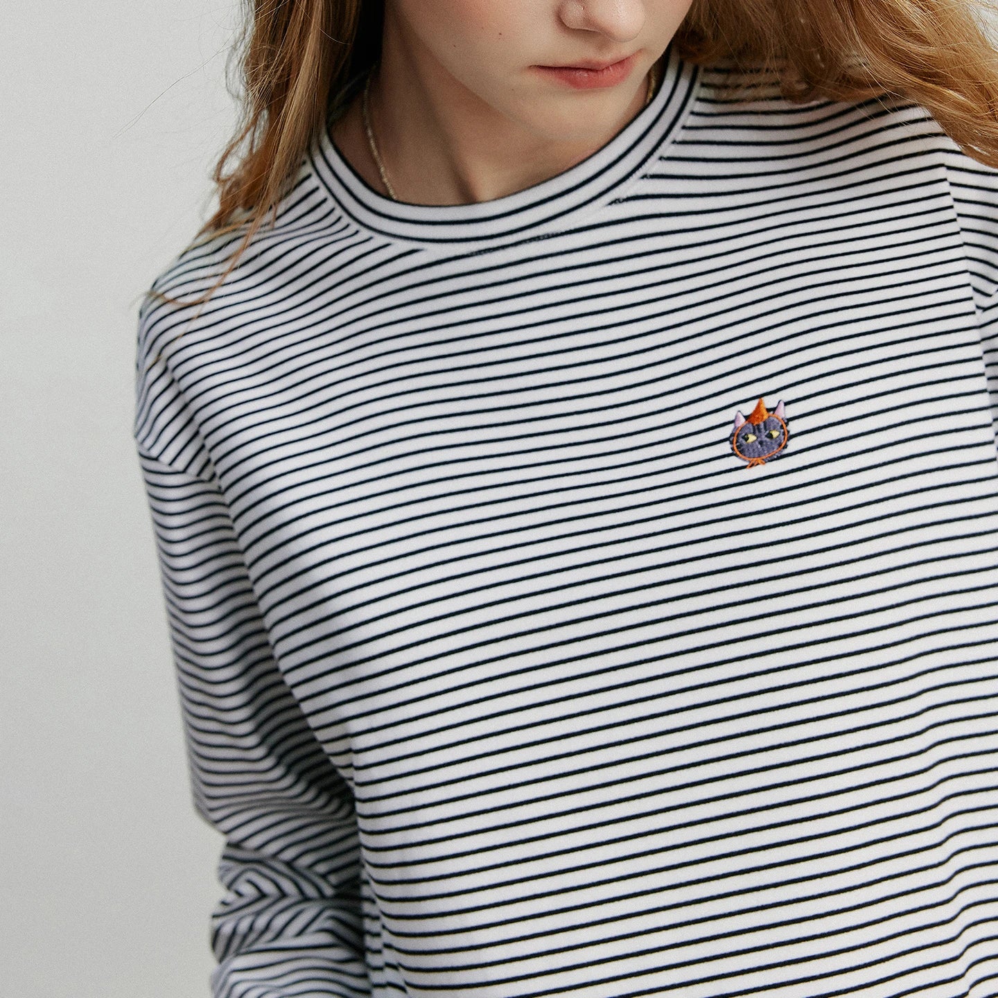 Asymmetric Slim-Fit Stripe Embroidered Top