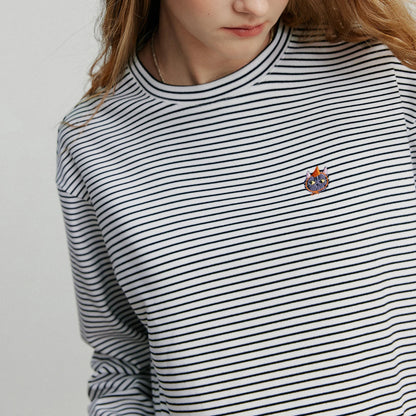 Asymmetric Slim-Fit Stripe Embroidered Top