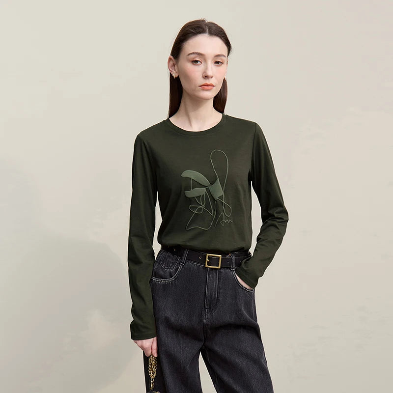 Cotton O-Neck Long Sleeve Printed Tee