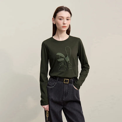 Cotton O-Neck Long Sleeve Printed Tee