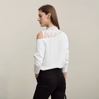 Long Sleeve Lace Accent Cotton T-Shirt