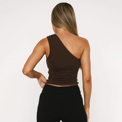 One-Shoulder Bead Link Ruched Slim Tank Top