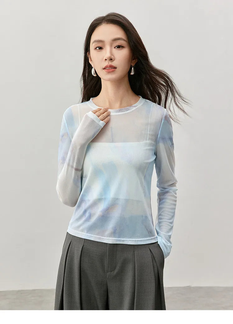 Art Print Long Sleeve Round Neck T-shirt & Top