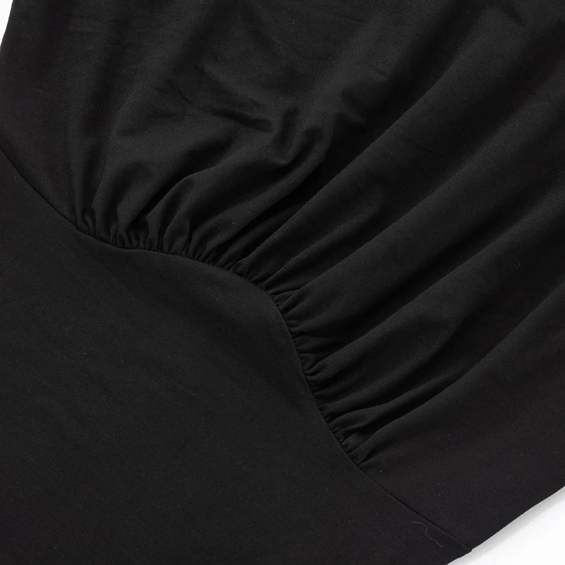 One Shoulder Pleated Tank Top & Waist Shrinking Design