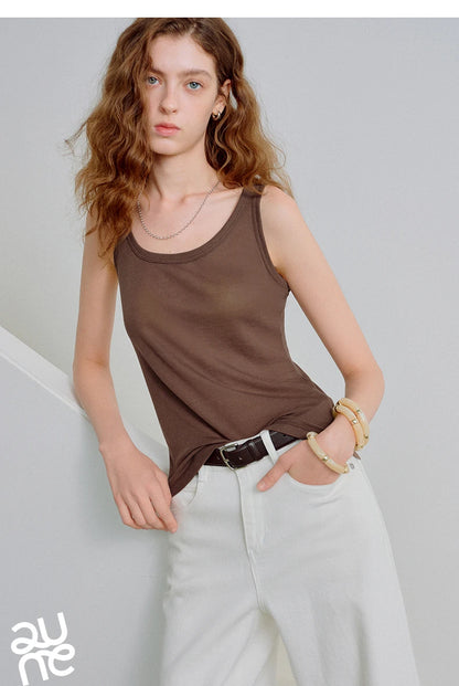 Nude-Feel Fitted Crop Wool Blend Tank