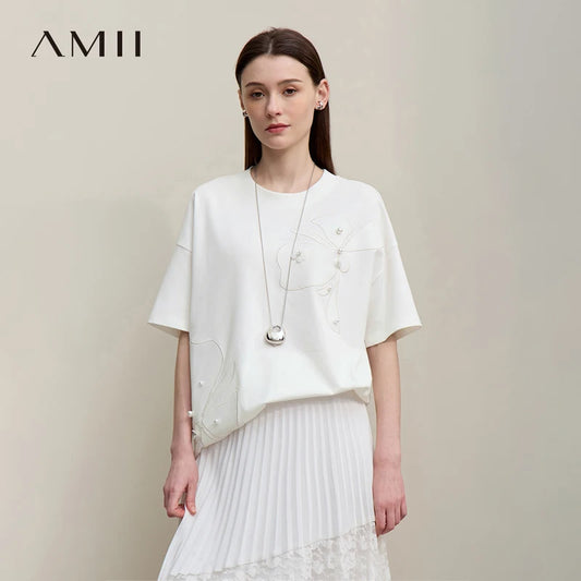 Embroidered Drop Shoulder Loose Cotton Tee