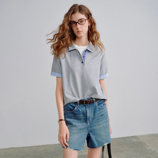 Color-Block Piqué Polo with Fold-Back Sleeve