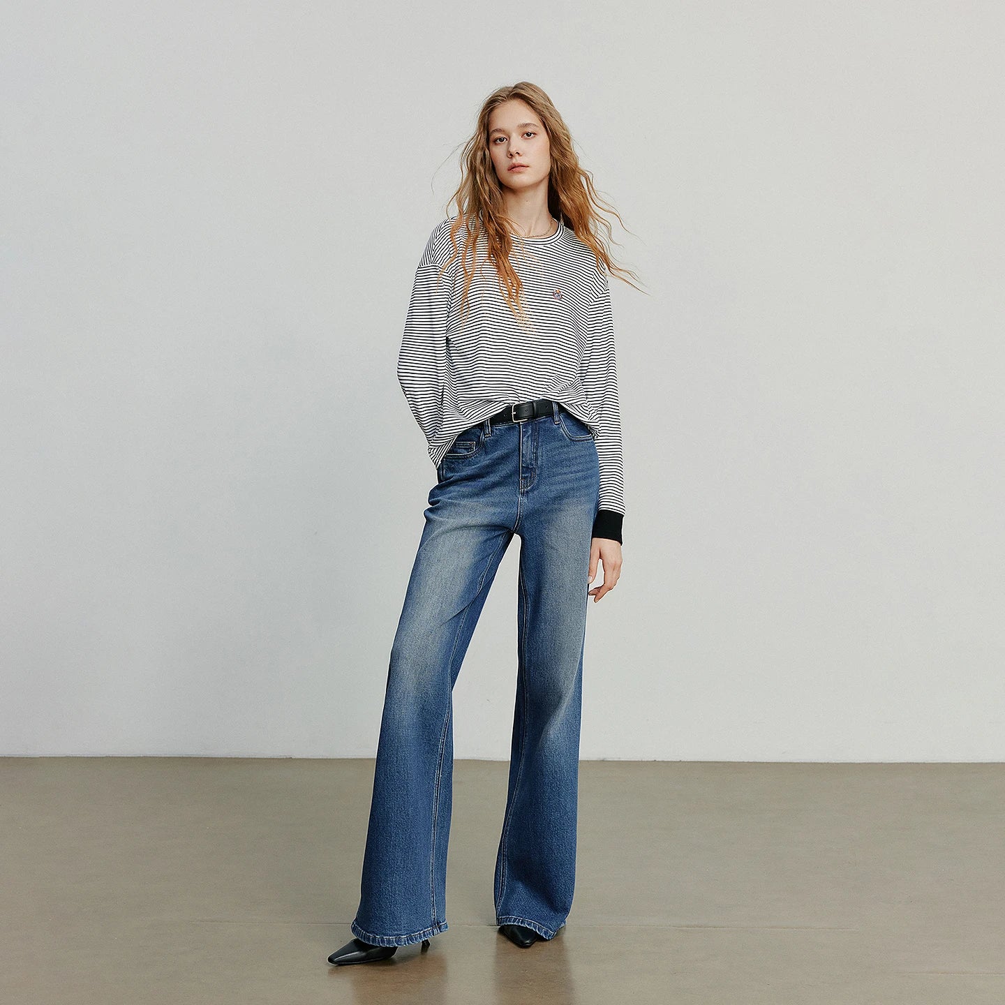 Asymmetric Slim-Fit Stripe Embroidered Top
