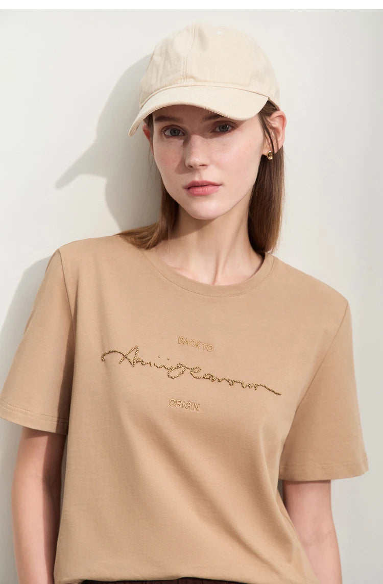 Minimal Embroidered O-Neck T-shirt