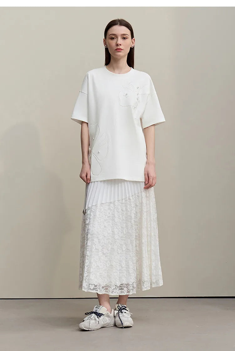 Embroidered Drop Shoulder Loose Cotton Tee